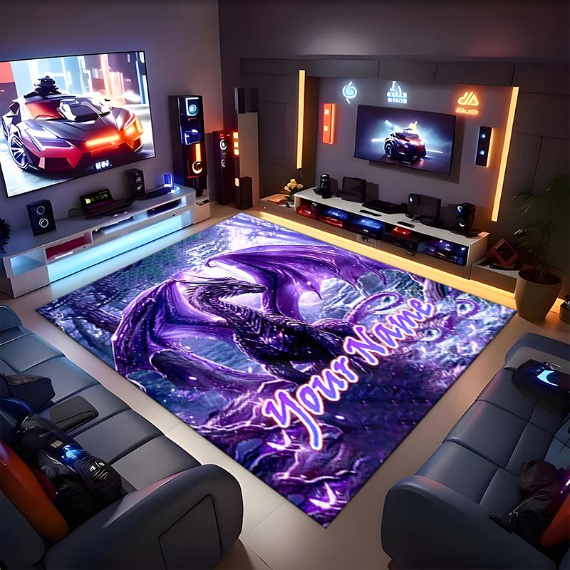 1PC Custom Name Purple Dragon Fantasy Theme Floor Mat Ideal for Living Room, Game Rooms, Office, Bedroom, Office Floor Mat , Floor Mats for Home