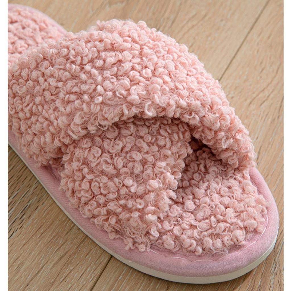 Plüschschuhe, Überkreuzriemen, Baumwollpantoffeln, Damenschuhe, Hausschuhe, Plüsch-Baumwollpantoffeln