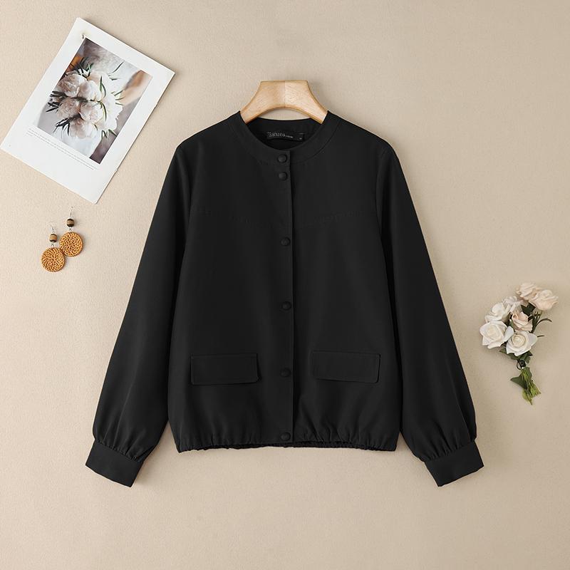 ZANZEA Women Casual Round Neck Solid Color Long Sleeve Blouse