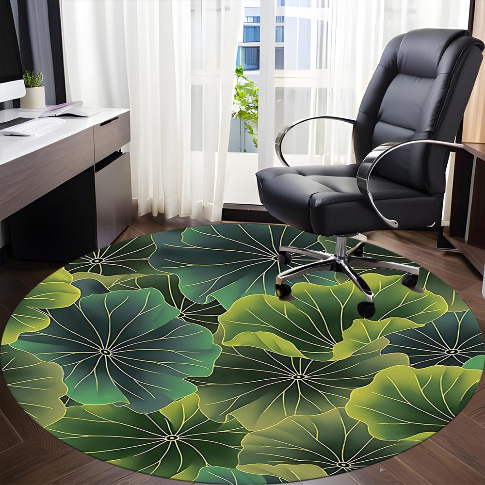 1pc Lotus Leaves Pattern Office Round Area Rug, Indoor Mat Suitable ForOffice, Under Office Chairs Bedroom Living Room Home Decor, Room Decot080