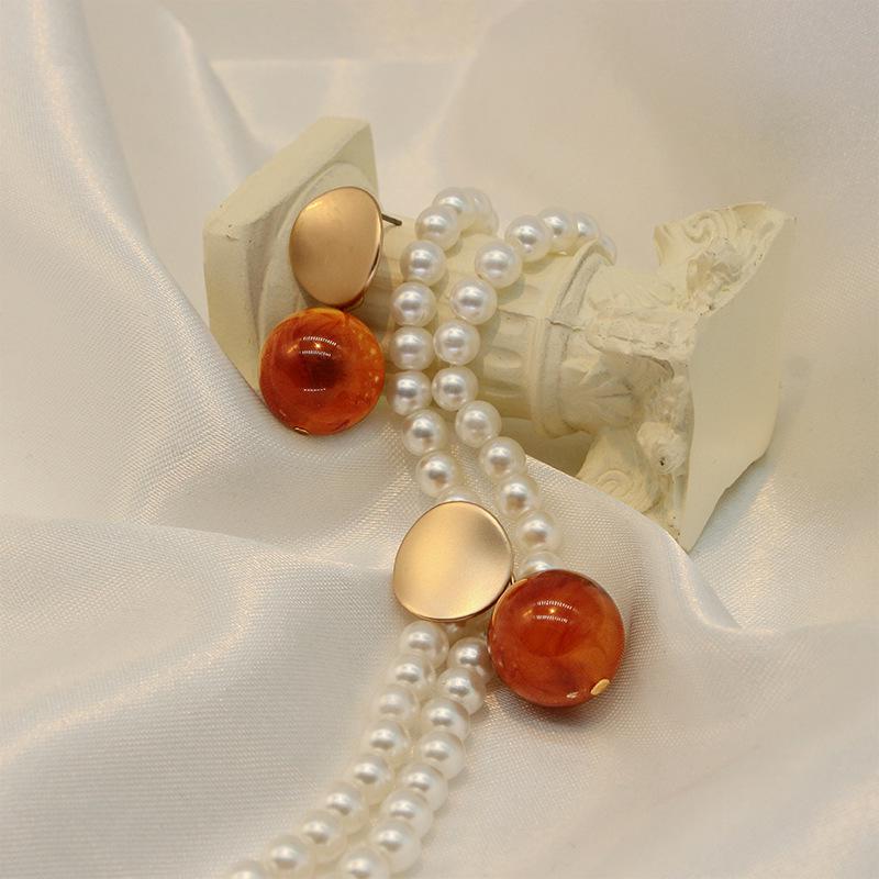 Vintage Caramel Light Texture Antique Stud Earrings In Oil Painting Style