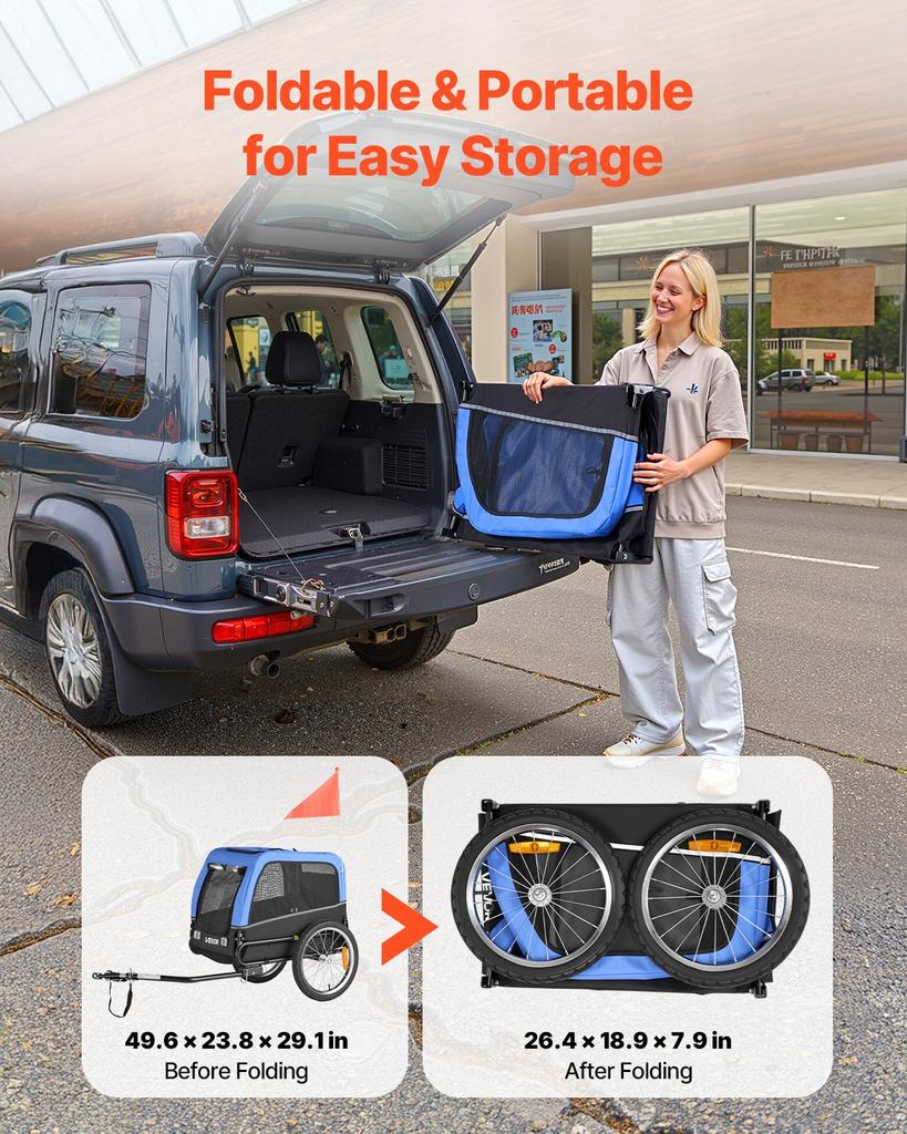 VEVOR Dog Bike Trailer, Supports Up To 30 Kg, Pet Cart Bicycle Carrier for Small & Medium Dogs, Easy Folding Frame with Quick Release Wheel