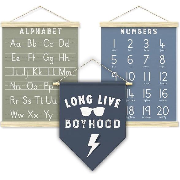 BONETAT Numbers alphabet poster for Nursery Toddlers, Play Room Wall Decor, ABC Wall Chart, Wall Hanging Decor for Toddler Playroom Decor Kids Wall