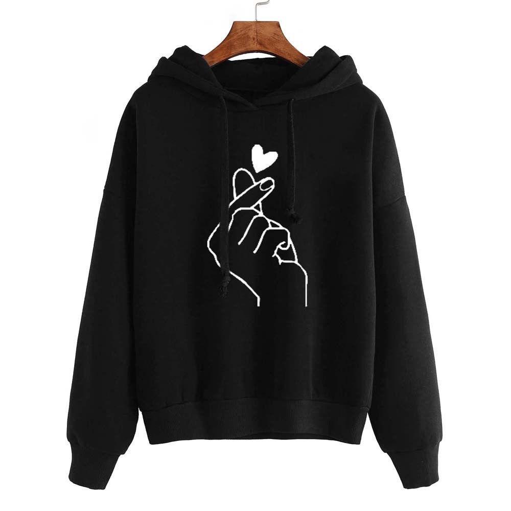 

2025 autumn and winter clothing loose casual printing than heart hooded sweater jacket M чёрный