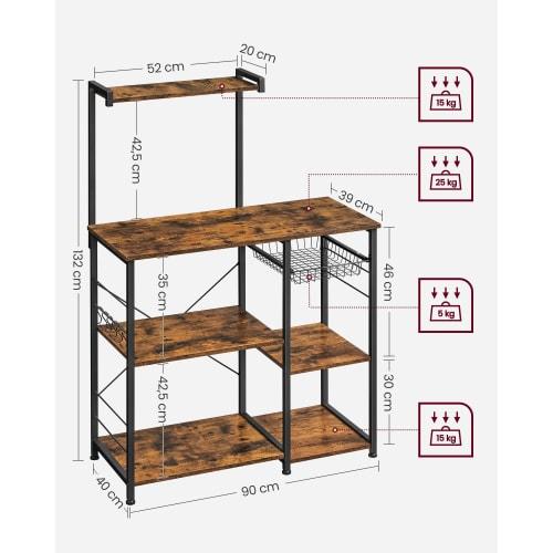 VASAGLE Range Board, Kitchen Rack with Sliding Shelf, Fits Large Microwaves, Kitchen Cart, Dish Rack, Kitchen Storage, Includes 6 S-Shaped Racks, 132c
