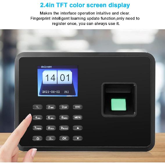 Anwesenheitsmaschine, 2,4-Zoll-Anwesenheitsmaschine Fingerabdruck Biometrisch TFT Farbe, Stechuhr für Mitarbeiter Kleinunternehmen(US-Schwarz)