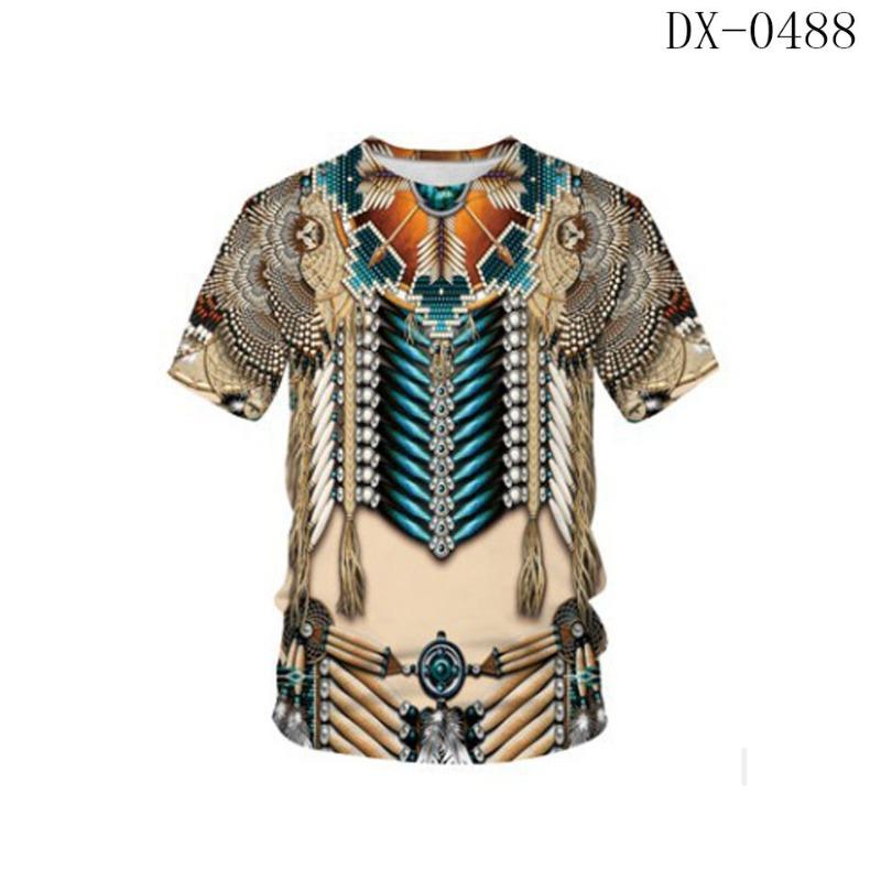 

Летняя новая футболка с коротким рукавом и 3D цифровой печатью в стиле коренных американцев для мужчин, повседневная, с круглым вырезом 3XL