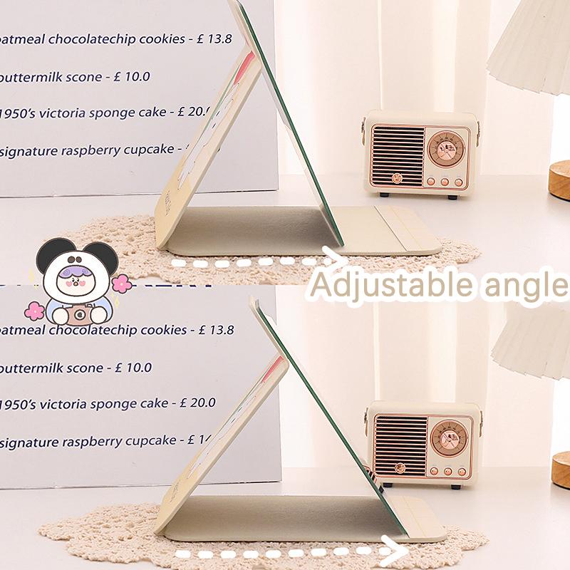 Desktop Makeup Mirror Floral Pu Leather Simple Portable Handheld Makeup Mirror Foldable Student Compact Cute Pocket Mirror