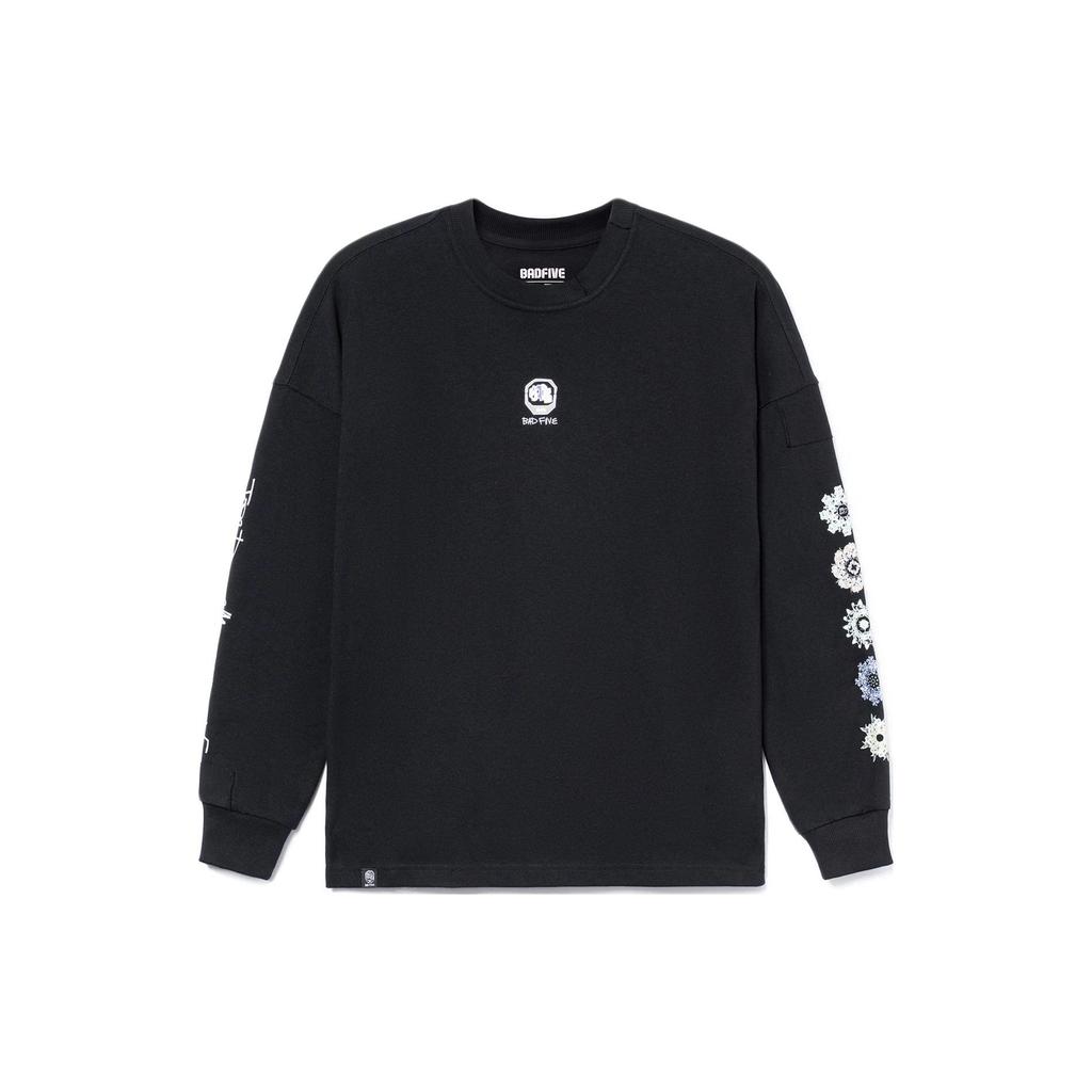 Li-Ning BAFIVE X Jon Burgerman Artist Co-Branded Series Graphic Print Loose Crew Neck Long Sleeve T-Shirt Men Tops Black AHSR757-3