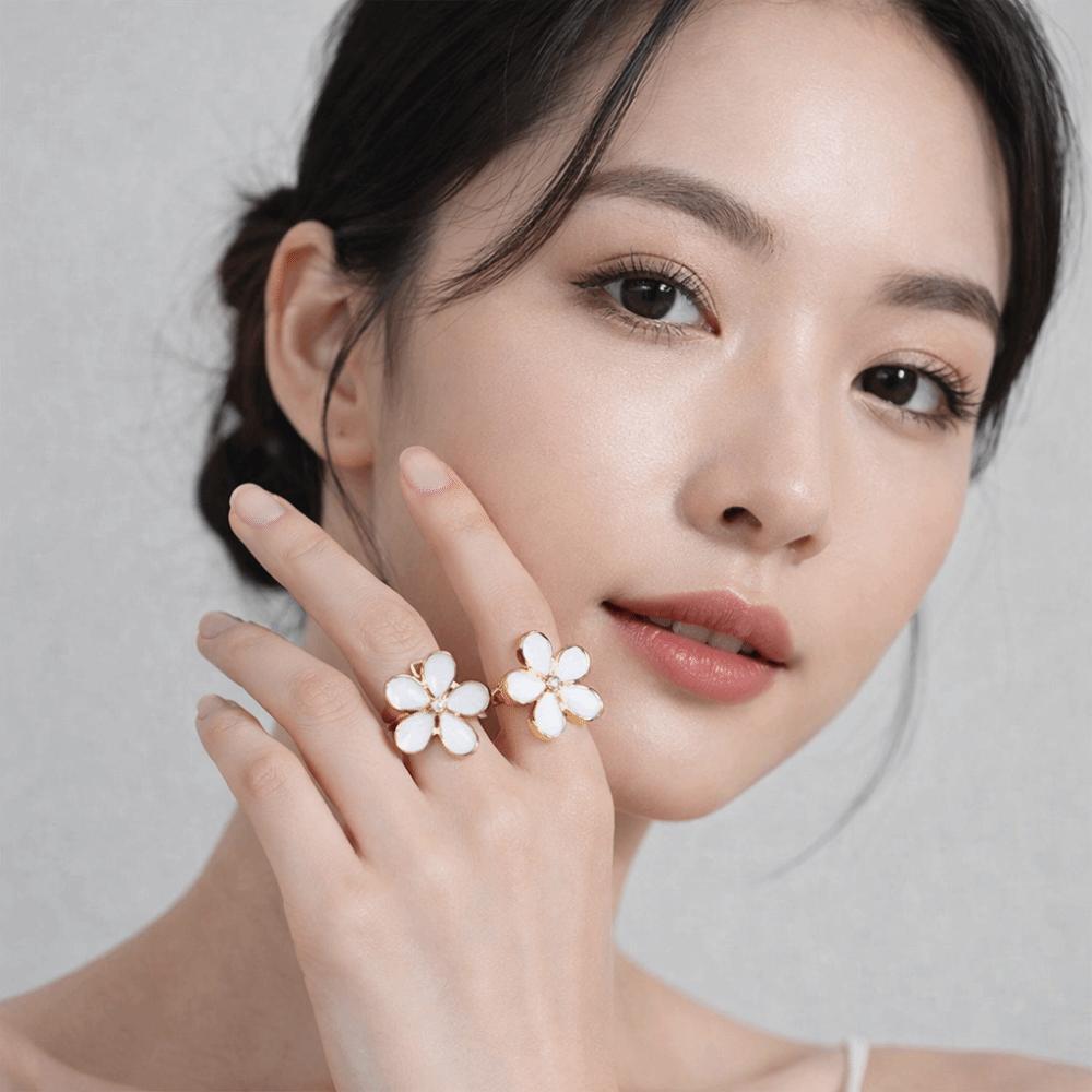 Dripping Oil Enamel Finger Ring Camellia Flower French Irregular Ring Retro Flower Ring Women