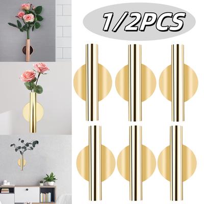 1/2pcs Creative Wall-mounted Flower Vase Rose Golden Vase Wall Holder Fake Flowerpot Wedding Holder Wall Mirror Vase Home Decor