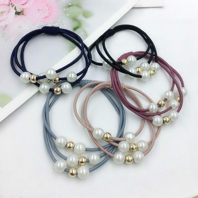 Korean Version Of The Three-strength Rubber Band High-elastic Pearl Head Rope For Women And Girls