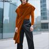 INCERUN Autumn Men High Neck Long Sleeve Fake Two-piece Velvet Casual Tops Pullovers