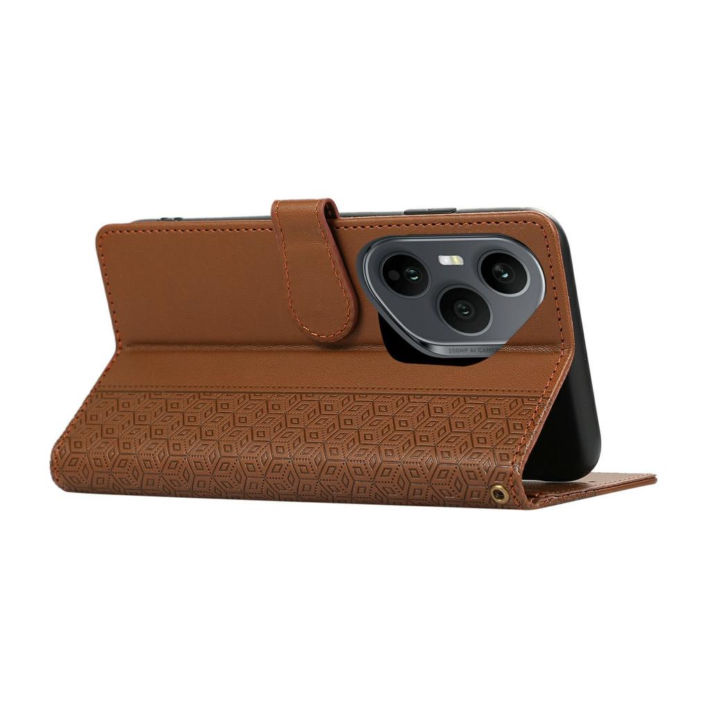 For Honor 400 Pro 5G (Global) Case Splicing Imprinted Rhombus Leather Phone Cover with Wrist Strap