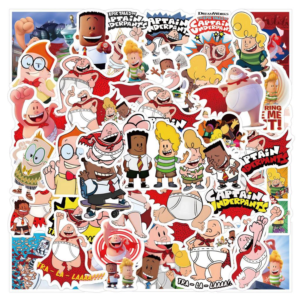 55 Cartoon Captain Underpants Comic Doodle Stickers for Suitcase & Water Bottle