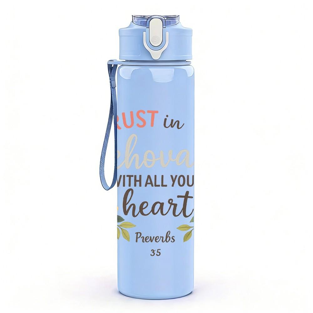 1PC Trust In Jehovah Floral Wreath 750ml Color Plastic Sports Water Bottle Leakproof Flip Straw Lid Suitable for Sports Office Home Use
