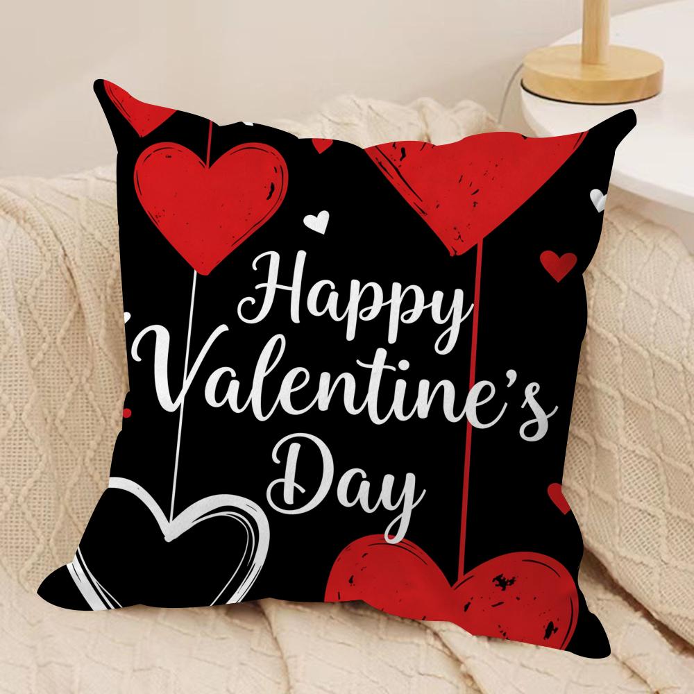 Happy Valentines Day Cushion Cover Silky Short Plush DoubleSided Printed Pillow Case for Sofa All Seasons Home Decor Gift