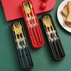 Stainless Steel Portable Tableware Set: Chopsticks, Spoon, Fork - Customizable Student/Outdoor Gift with Logo.