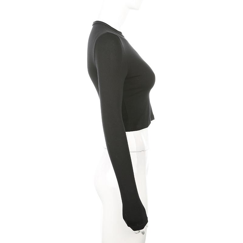 O Neck Solid T Shirt Basic Long Sleeve Women T-shirt Casual Tank Top Slim Female Crop Top Fashion