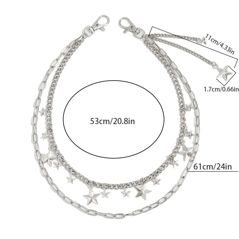 Punk Metal Star Pendant Layered Pants Chain Keychain For Men HipHop Rock Pants Waist Belt Wallet Bag Chain Jewelry Accessories