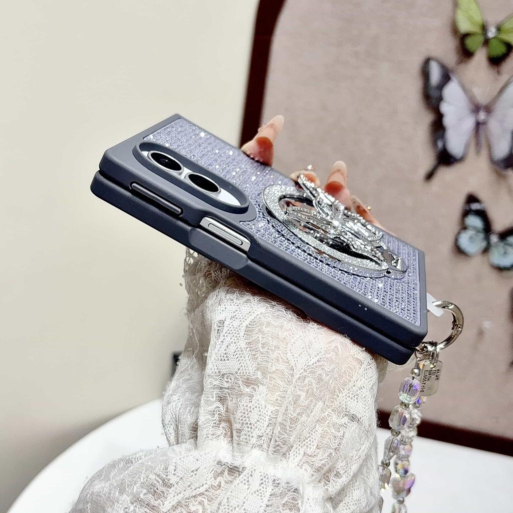 Θήκη για Samsung Galaxy Z Fold 8 Ultra 7 6 5 4 3 με Στρας Πέτρες Πεταλούδα Βάση Στήριξης Αποσπώμενο Λουράκι Καρπού με Κρύσταλλο Κάλυμμα Προφυλακτήρες Τηλεφώνου