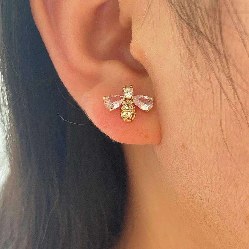 

CAOSHI Newly Designed Luxury Gold Color Stud Earrings for Women Shiny Cubic Zirconia Bee Design Party Zircon Ear Accessories