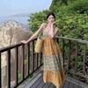Summer New Holiday Style Loose Thin Suspender V-neck Printing Layered Splicing Dress