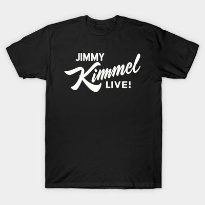 Asian Size Men Black Print T-shirt Jimmy Kimmel Live Retro Logo Style No-Cut Heat Transfer Print Cotton Tshirt