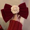 Red Camellia Bow Hair Clip - Retro French Christmas High-End Accessory