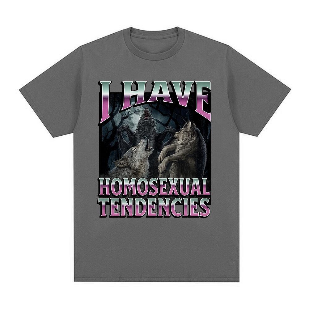 I Have A Homosexual Tendency, Interesting Werewolf Emoji Graphic T-shirt, Fashionable Gothic Retro Casual Pure Cotton Streetwear