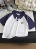 Children's Two-Tone Polo Collar Short Sleeve Sporty Summer Top
