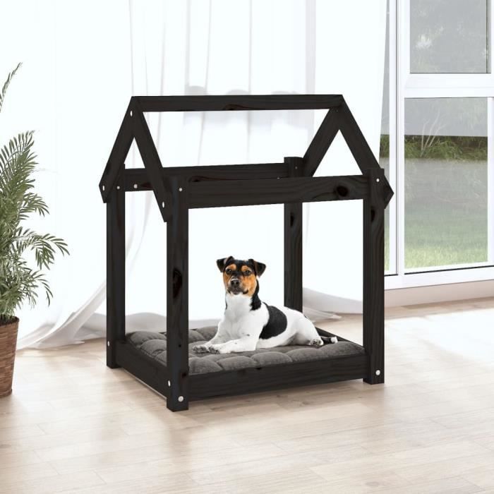 822201 vidaXL Lit pour chien Noir 61x50x70 cm Bois de pin solide