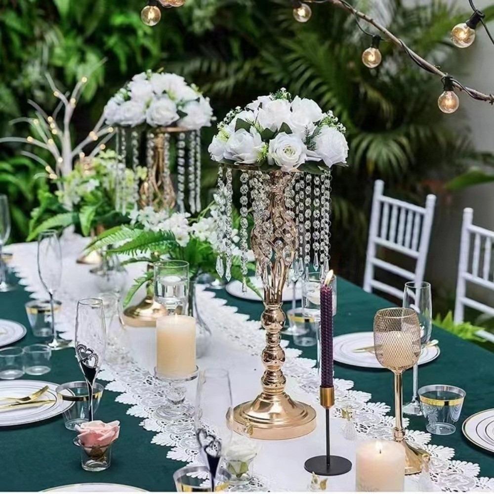 Golden Candle Holder Crystal Dinner Candlesticks Retro Lead Road Candlestick  Wedding Centerpiece