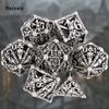 7 Pcs Silver Hand Skull Head Metal Dice Hollow Metal Polyhedral Dice Set Suitable for Role-Playing RPG  Board Game Card Game