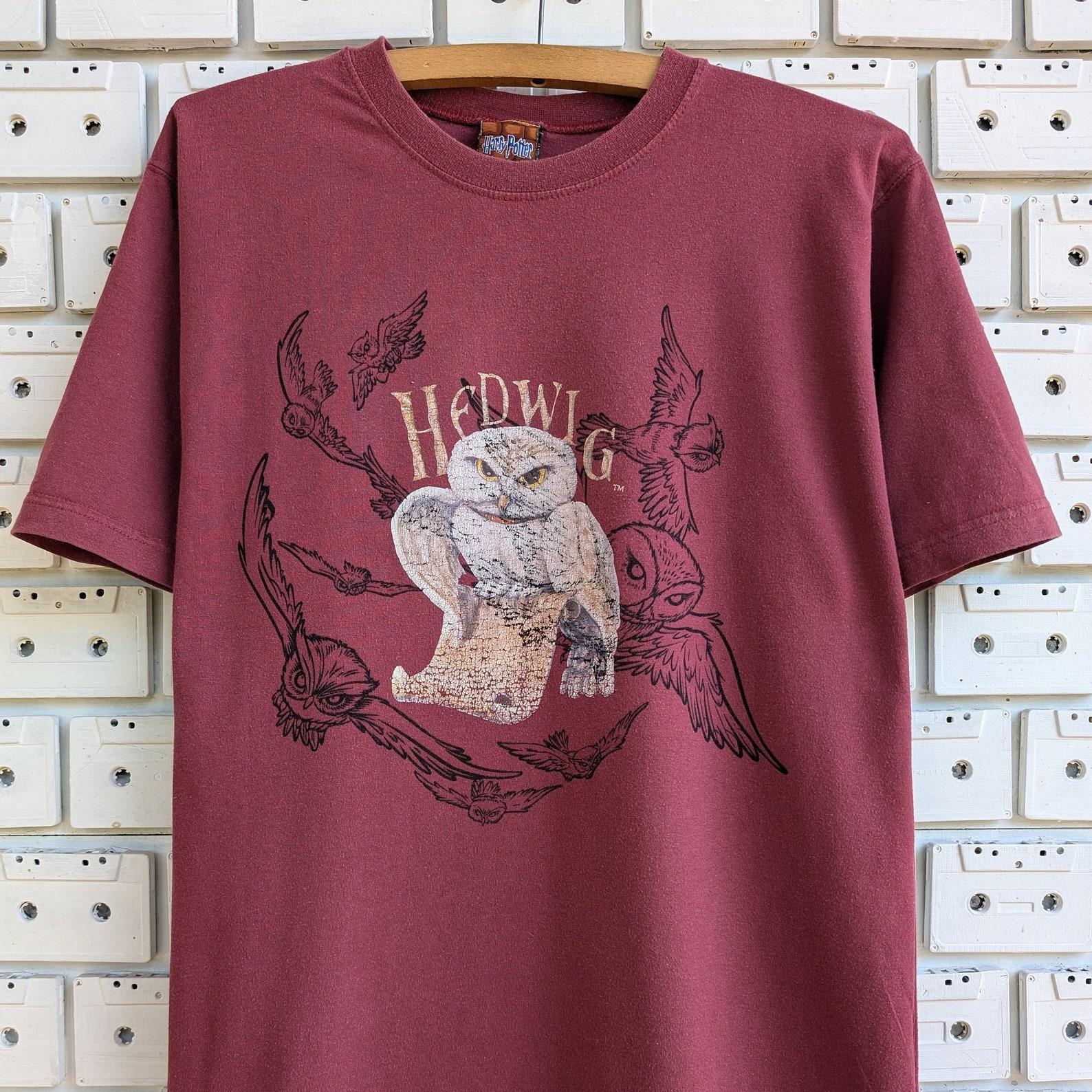 Vintage 2001 Harry Potter T shirt Hedwig Owl Print Joanne Rowling Fantasy Novels Wizarding World Film Merch Tee Size S/M 2XL