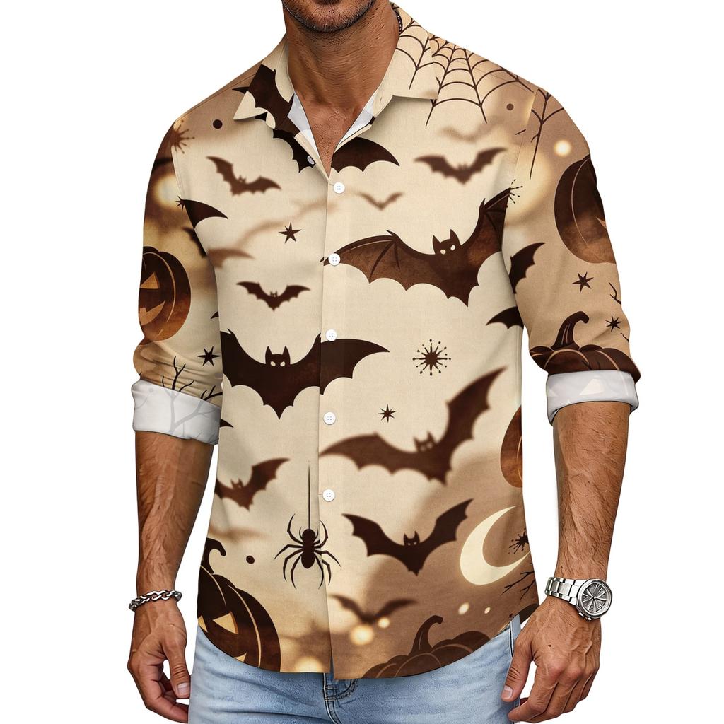 Men's Loose Fit Long Sleeve Collared Shirt Vintage Casual Breathable Button Down Shirt for Autumn Spring Daily Outdoor Workwear