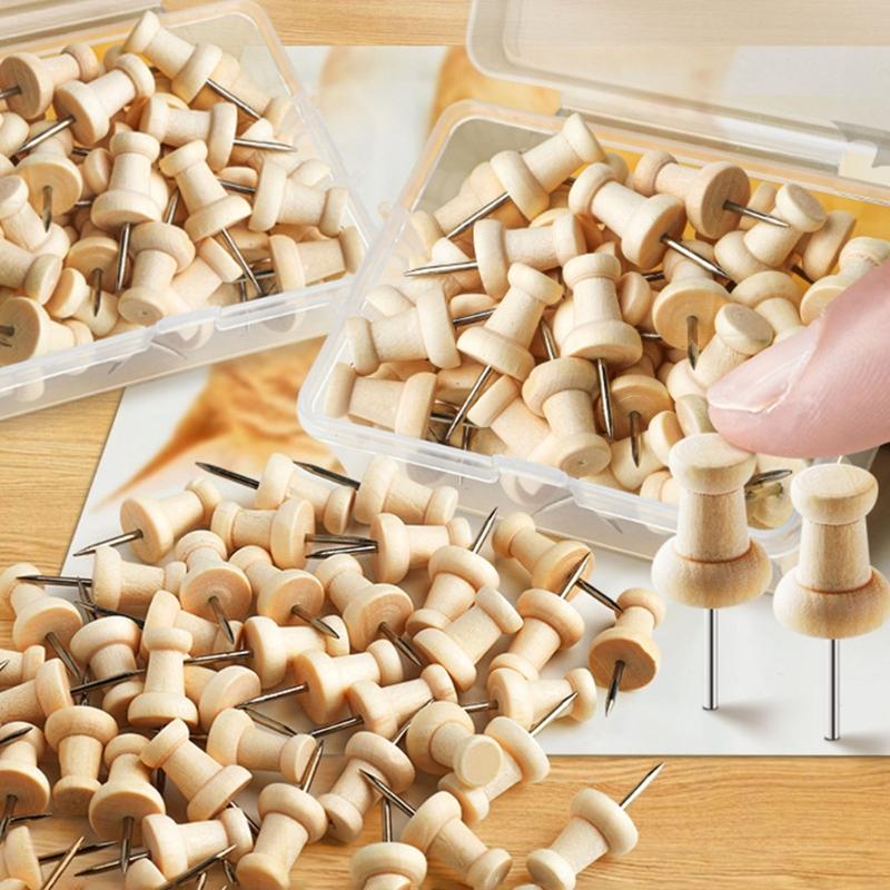 Map Thumb Tacks Map Pins Wood Plastic Materials Wooden Head Colorful with Metal Points Suitable for Craft Projects