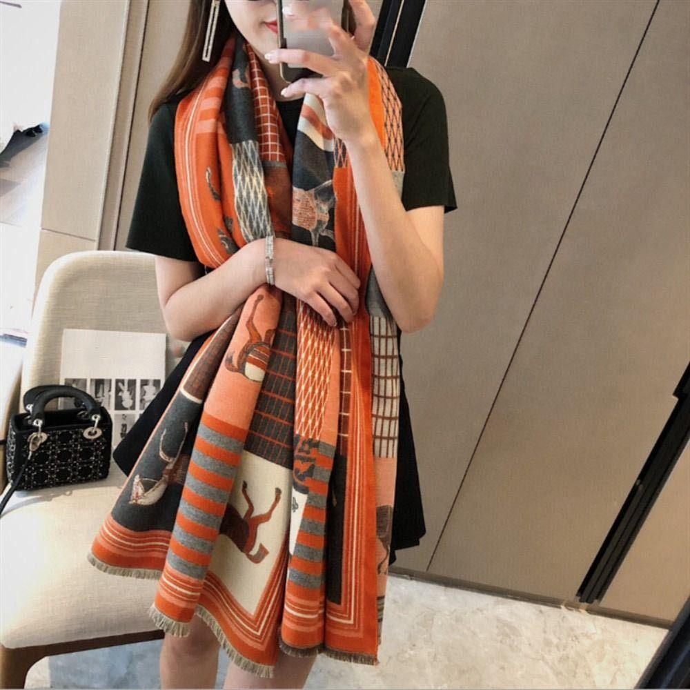 

Soft Cashmere Knitted Scarf Neckwarmer Winter Neck Scarf Retro Long Warm Lattice Shawl Students