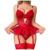 Sexy Lace Suspender Lingerie Set Women Belted Waist Ruffle Lace Skirt Pantyhose Erotic Lingerie