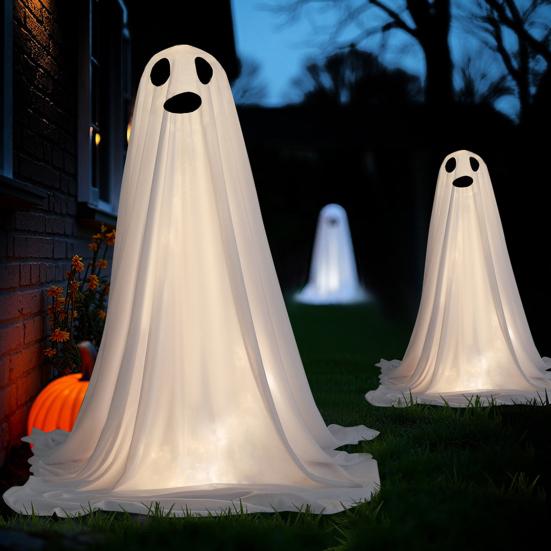 Halloween Ghost Decoration Outdoor DIY Large Lighted Cloth Ghosts with String Lights Spooky Standing White Ghost for Garden Patio Front Porch