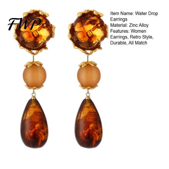 Long-lasting Diamond Setting Water Drop Earrings, with Amber Gradient Design, Durable Earrings Alloy Retro Elegant Style Jewelry