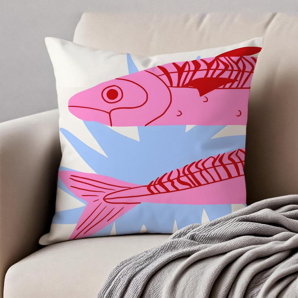 SSardines Art Cushion Cover Pillowcase Antidustmite Invisible Zipper Short Plush Sofa Cushion