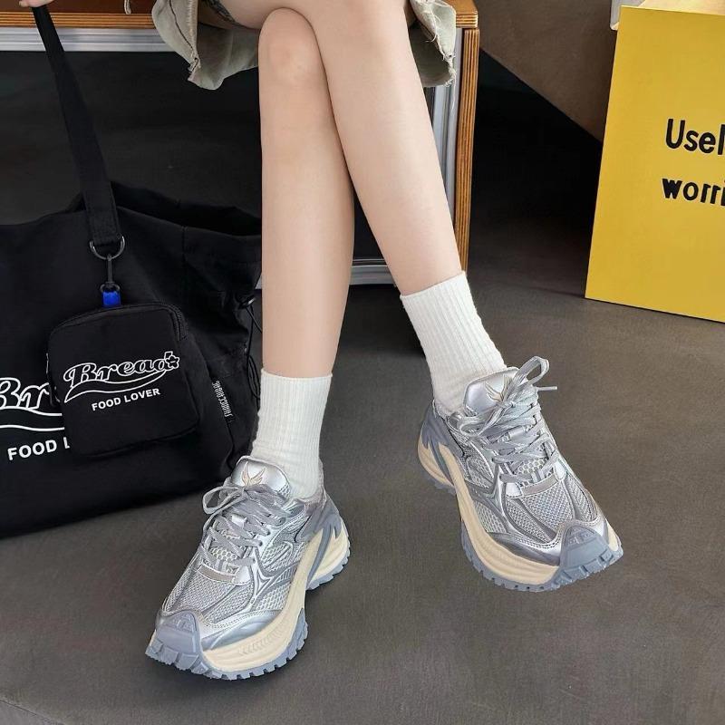 Summer new rattlesnake dad shoes women's thick-soled heightened mesh thin black fried street casual sneakers