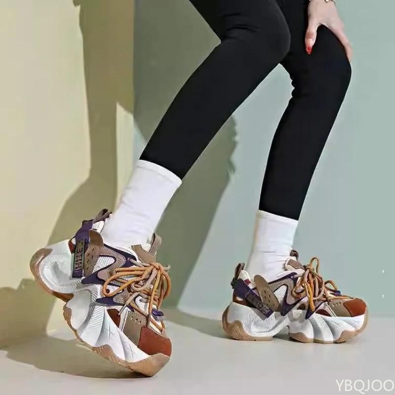 Fashion European and American New Single Shoe Round Toe Shallow Mouth Sports Women's Casual Sports Vulcanized Shoes Thick Sole Sneakers