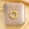 Women Light Luxury Six Diamond Large Round Disc Titanium Steel Clavicle Necklace
