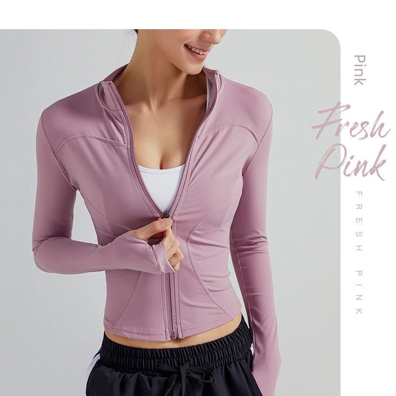 

Thin Women s Long-Sleeve Zipper Sports Outwear Stand Collar Tight Stretch Workout Clothes Yoga Running Training Coat Outwear Women Pink S
