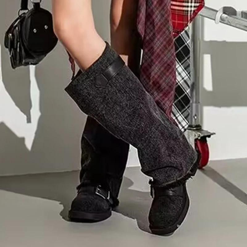 Cowboy Women High Boots Fashion Mid Heels Shoes Chunky Woman 2024 Trend Winter Chelsea Boots New Goth Pumps Snow Boots Mujer