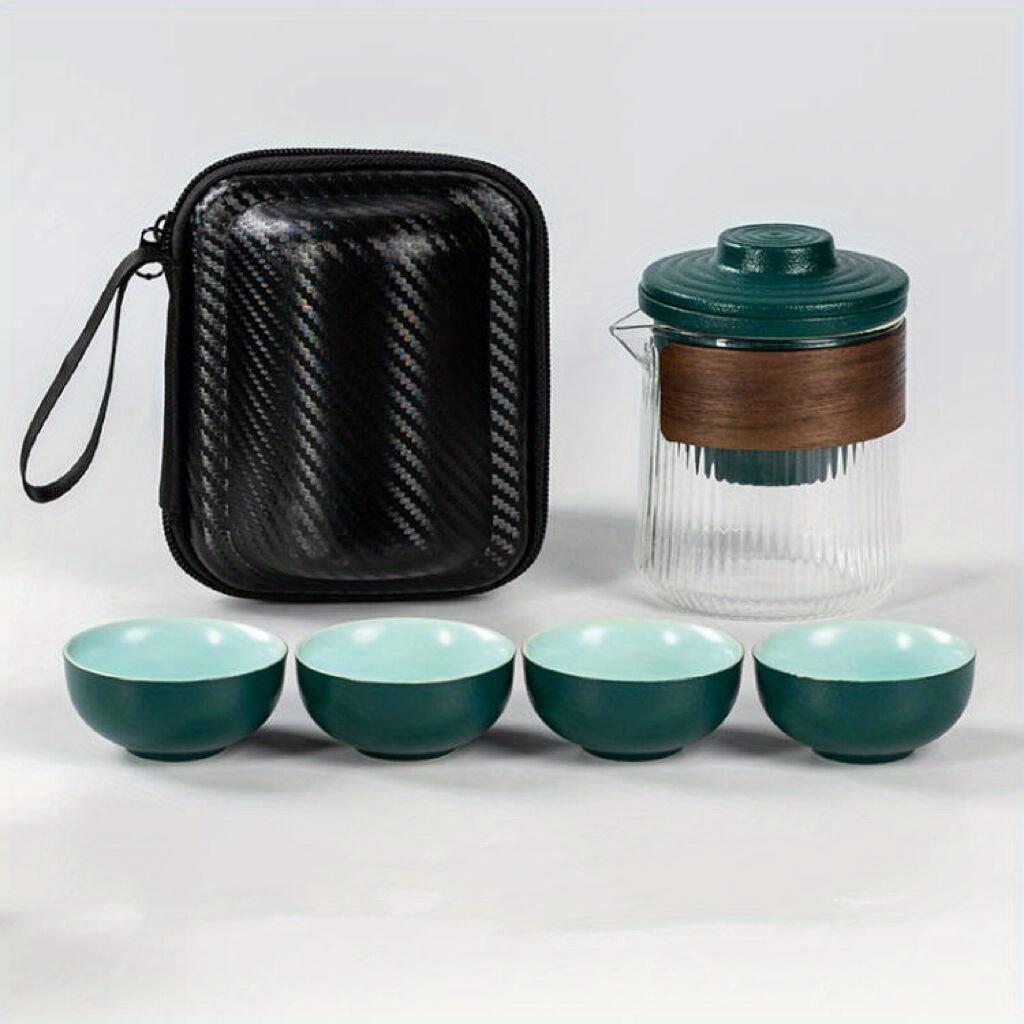 1set  Travel Tea Set Ceramic Express Cup Portable Travel Tea Set One Pot Four Cups Outdoor Car Simple And Portable Foaming