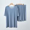 Couple's Ice Silk Summer Pajama Set: Women's Round Neck Short Sleeve with Long Pants & Men's Seamless Shorts