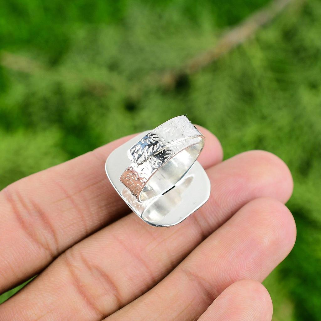 Sterling Silver Radiant Dendrite Opal Gemstone Birthday Statement Ring Jewelry